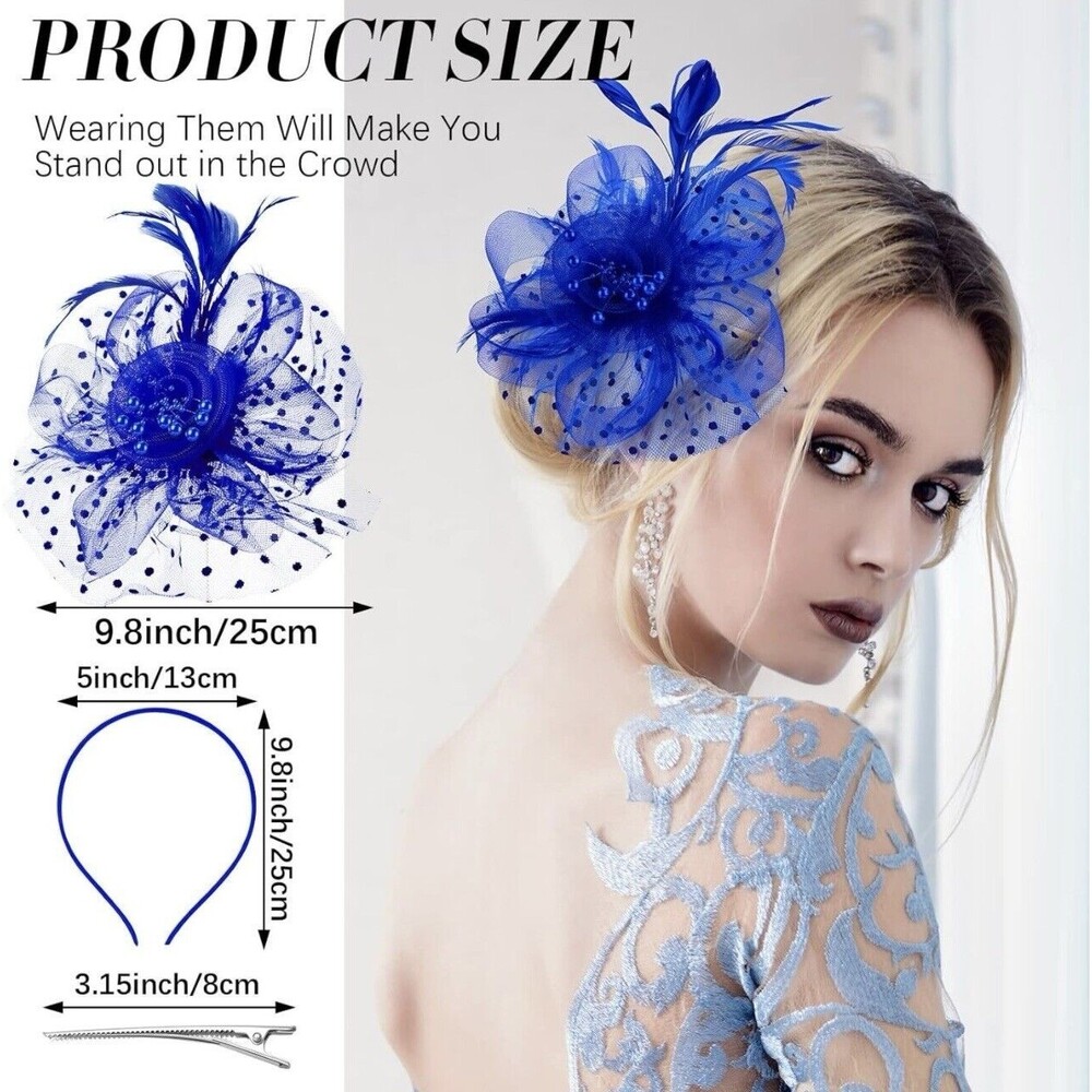 Royal Blue Feather Mesh Fascinator Hat Hair Clip Head Band Wedding Tea Party